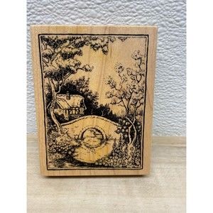 1995 Petaluma Cottage With Bridge Wood Mounted Rubber Stamp